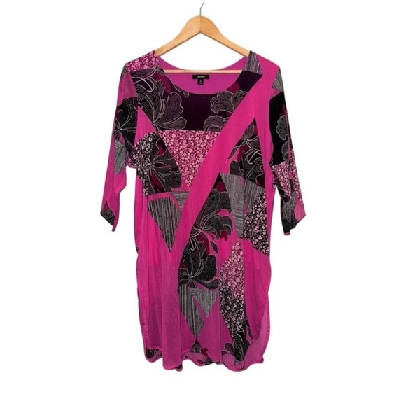 ALFANI 3/4 Sleeve Pink Black Semi-sheer Lined Tunic Blouse Floral Chiffon Top 3X - Picture 2 of 12